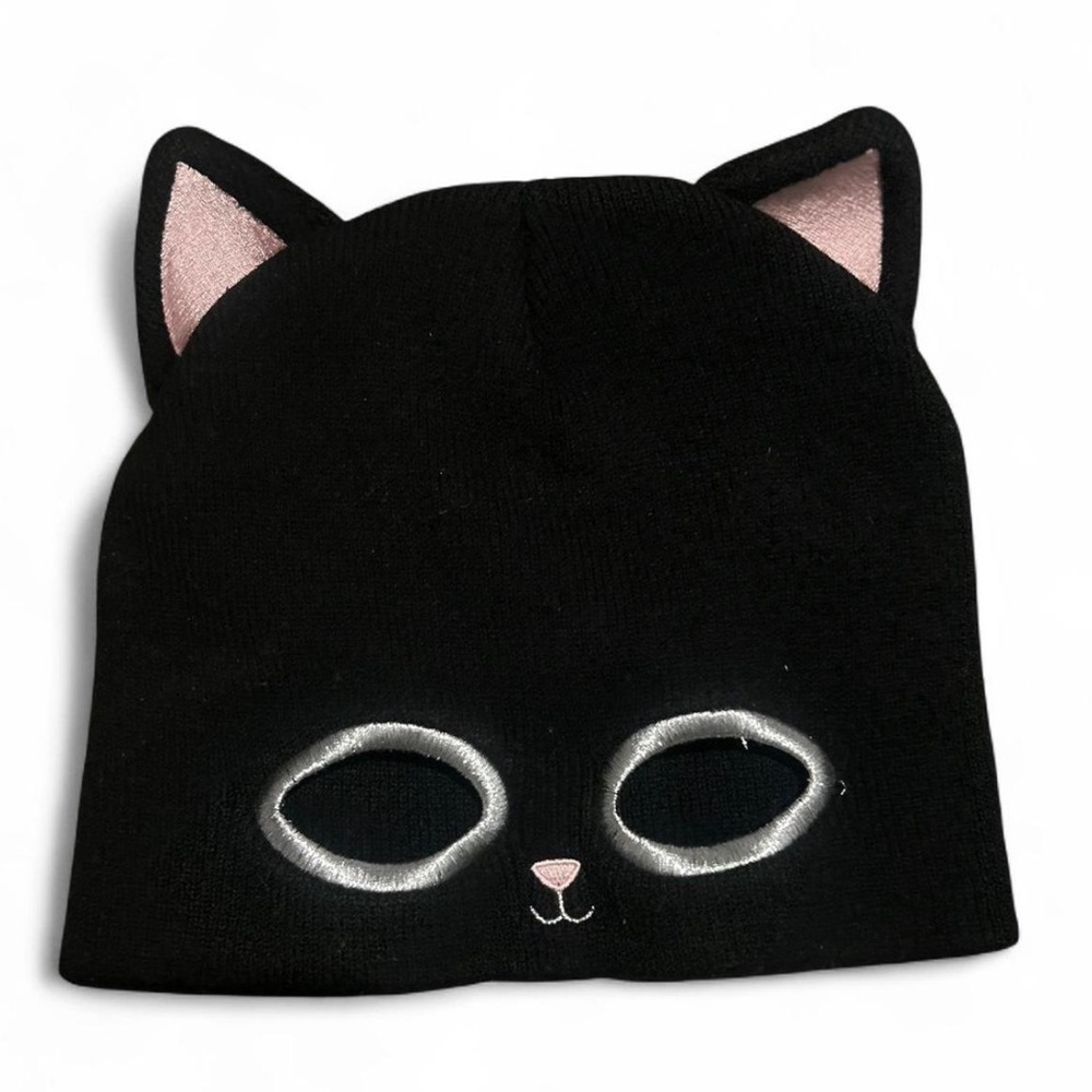 Adult Knit Winter Hat Hey Kitty Cat Black 

Black and pink cat beanie / mask